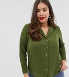 New Look Curve Long Sleeve Utility Shirt In Khaki - Green