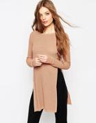 Asos Longline Tunic In Metallic Rib With Side Splits - Rose Gold