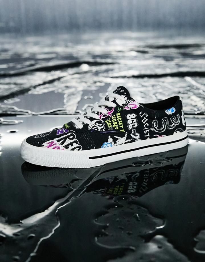 Asos Deisgn Lace Up Sneakers With Skater Print-black