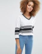 Asos T-shirt In Stripe With Contrast Trim In Boxy Fit - Multi