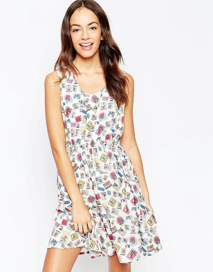 Yumi Dress In Postcard Print - Cream