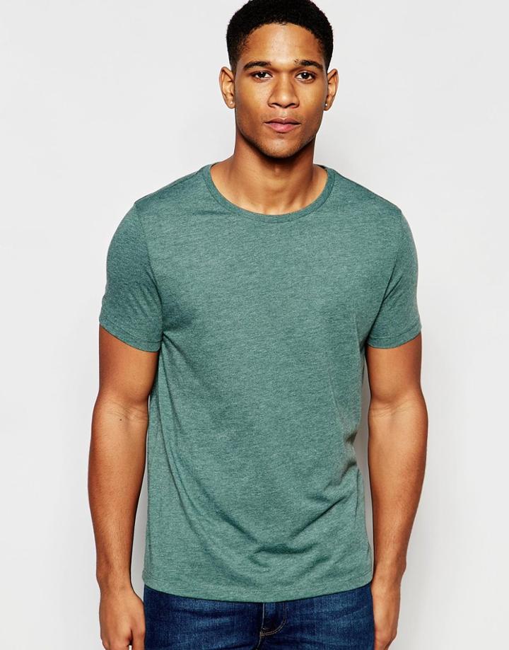 Asos T-shirt With Crew Neck - Jungle Green Marl