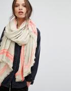 Pieces Lightweight Woven Scarf With Neon Trim - Gray