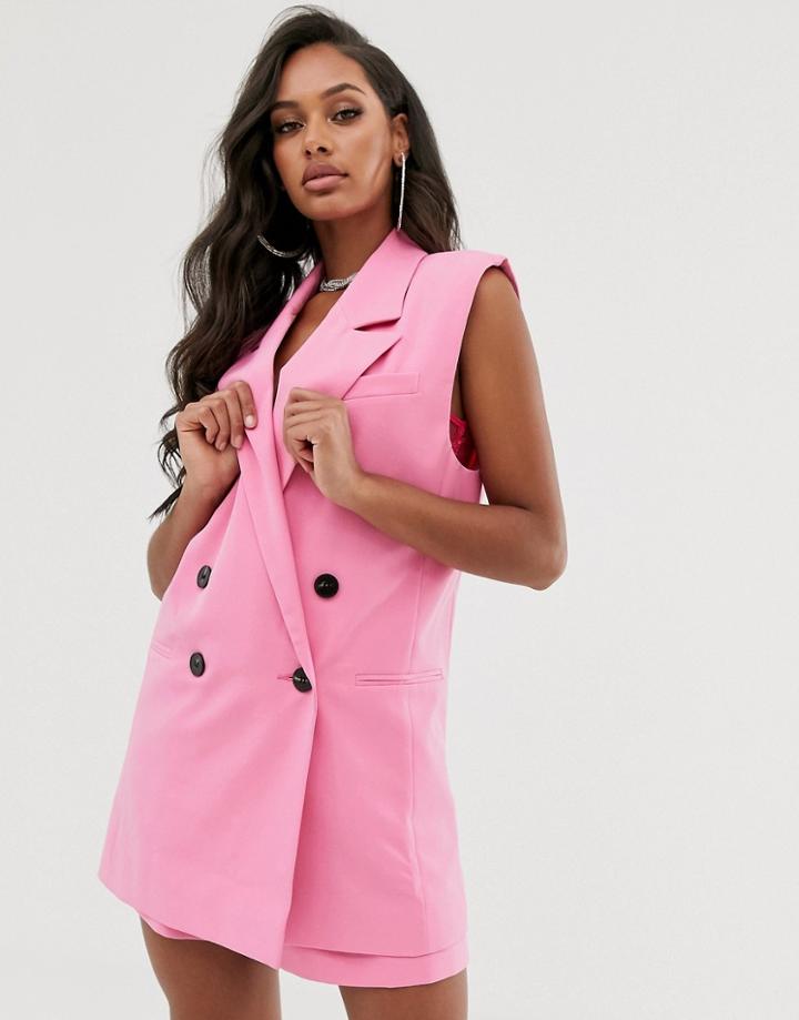 Asos Design Sleeveless Dad Suit Blazer In Pop Pink - Pink