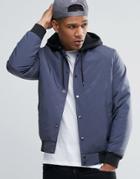 Asos Bomber Jacket With Jersey Hood - Navy