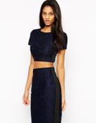 Lipsy Allover Lace Crop Top - Navy