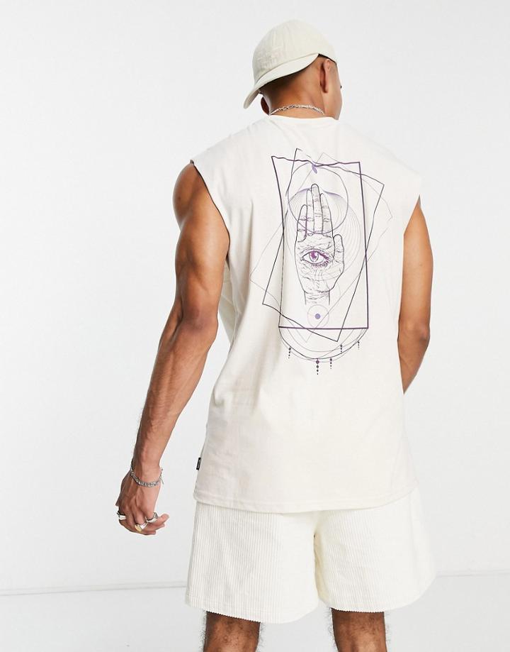 Only & Sons Oversized Tank Top With Spiritual Hand Back Print In White