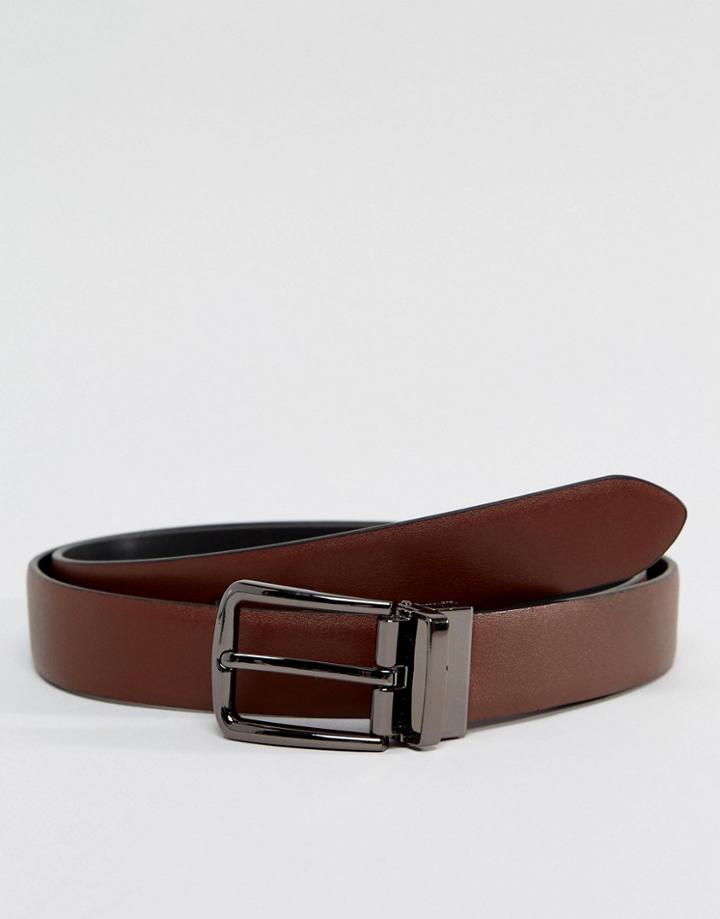 Smith And Canova Reversible Leather Skinny Belt - Brown