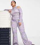 Asos Design Curve Wide Leg Pants In Linear Marble Print-multi