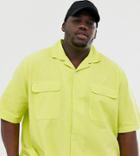 Asos Design Plus Oversized Neon Texture Shirt In Green With Double Pocket