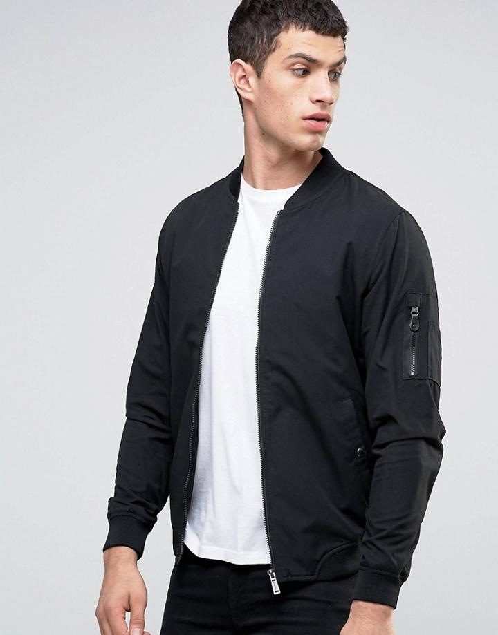 Pull & Bear Ma1 Bomber Jacket In Black - Green