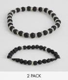 Asos Design Beaded Bracelet 2 Pack With Semi Precious Stones And Crystals - Black