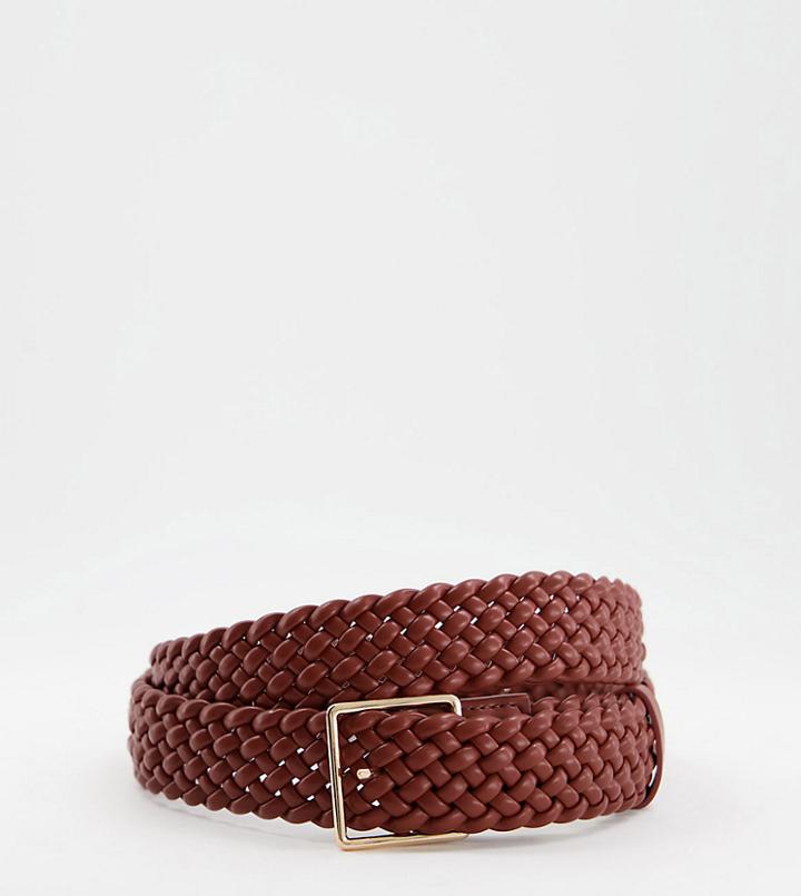 Asos Design Curve Waist And Hip Belt In 70s Brown Weave