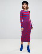Asos Design Knitted Dress In Cut About Stripe-multi