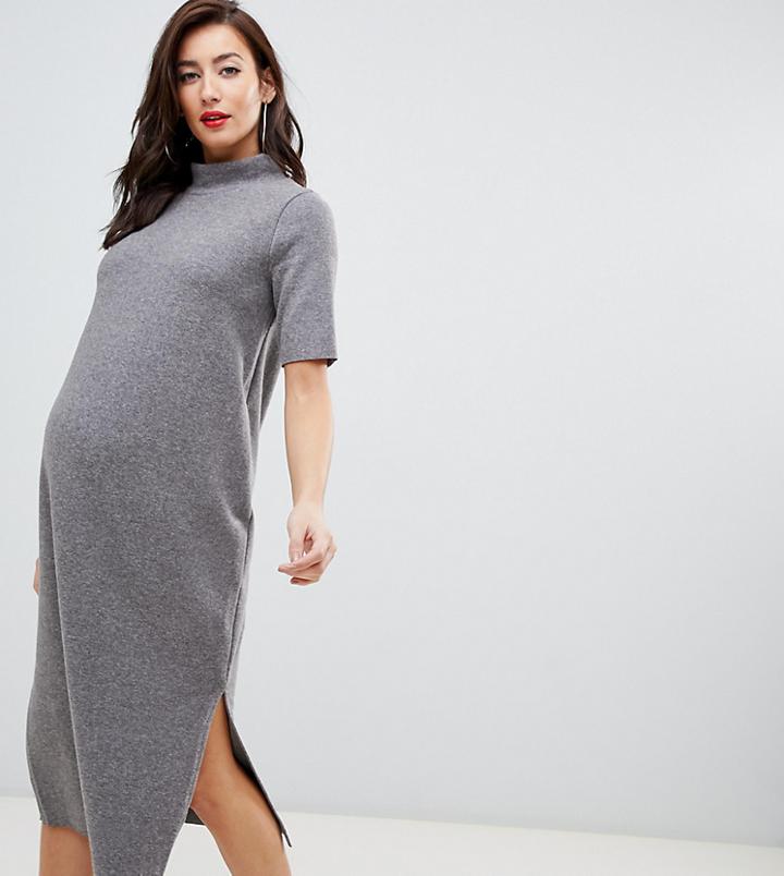 Asos Design Maternity Super Soft Midi T-shirt Dress With Open Back - Gray