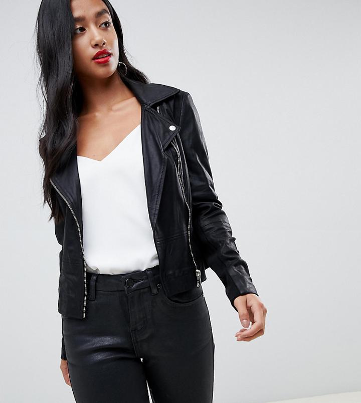 Y.a.s Petite Leather Biker Jacket - Black