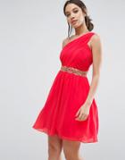 Little Mistress Embellished Waist Mini Dress - Red