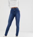 Noisy May Tall High Waisted Skinny Jeans In Mid Blue Wash-black