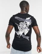 Jack & Jones Originals Oversized T-shirt With Floral Back Print In Black