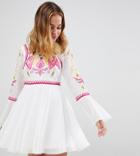 Frock And Frill Petite To Lace & Embroidery Top Pleated Mini Dress - White