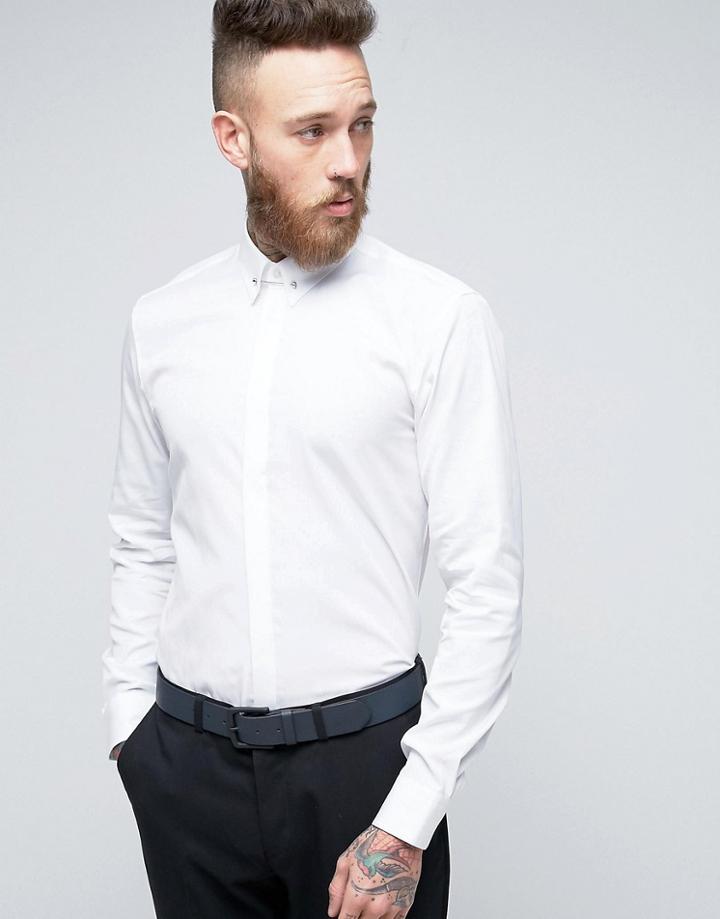 Hugo By Hugo Boss Enzel Collar Bar Shirt Slim Fit - White