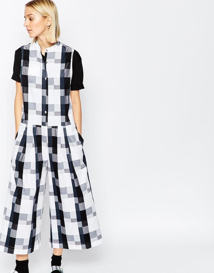 Asos White Oversized Jumpsuit In Gingham - Multi