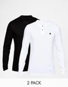 Asos Long Sleeve Pique Polo With Embroidery In Black/ White 2 Pack Save 16%