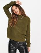 Vero Moda High Neck Chunky Knit Sweater In Khaki-green
