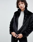 B.young Faux Fur Funnel Neck Jacket - Black