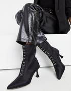 Asos Design Rosalie Pointed Boots In Black Satin