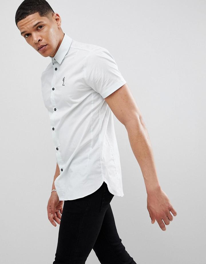 Religion Skinny Smart Short Sleeve Shirt With Logo In Light Blue - Blue