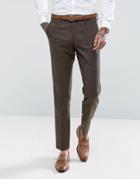 Gianni Feraud Slim Fit Brown Herringbone Suit Pants - Brown
