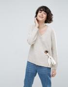Asos Sweater With V Neck And Eyelet Detail - Beige