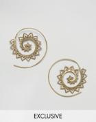 Reclaimed Vintage Inspired Ornate Spiral Hoop Earrings - Gold