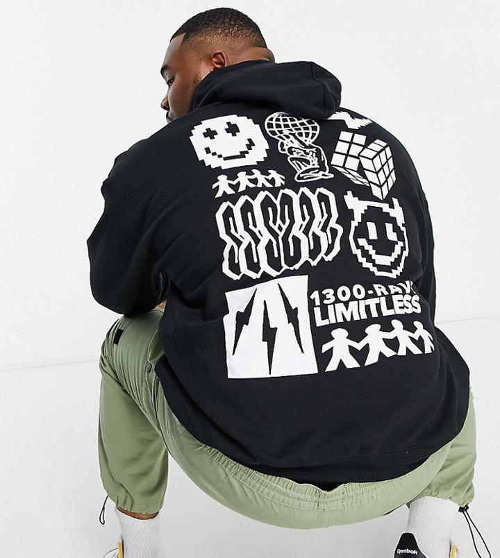 Hnr Ldn Plus 'limitless Rave' Back Print Hoodie In Black