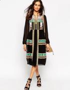 Asos Premium Folk Midi Dress With Mirror Embroidery - Black