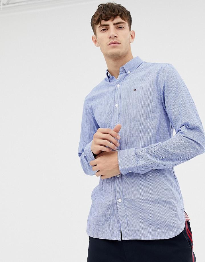 Tommy Hilfiger Seersucker Slim Fit Logo Shirt - Blue