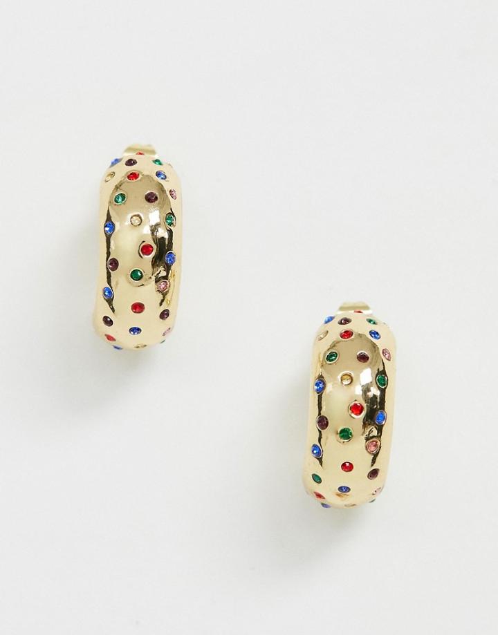 Pieces Chunky Earring With Rainbow Daimante - Gold