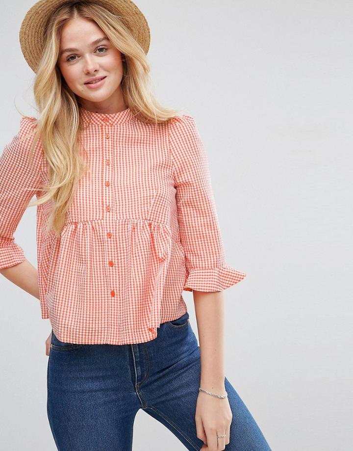 Asos Gingham Shirt With Pephem - Orange