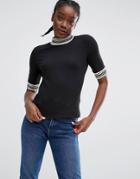 Monki Contrast Trim T-shirt - Black