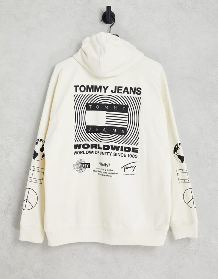 Tommy Jeans Global Unitees Logo Relaxed Fit Hoodie In Off White