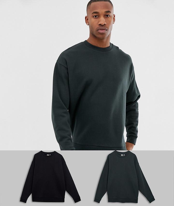 Asos Design Oversized Sweatshirt Multipack Black /dark Green