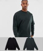 Asos Design Oversized Sweatshirt Multipack Black /dark Green