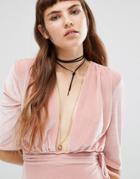 Johnny Loves Rosie Black Faux Suede Tie Up Choker - Black