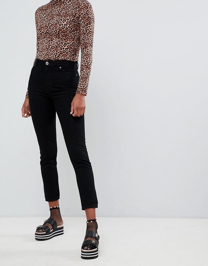 Monki Kimomo High Waist Mom Jeans In Deep Black - Black