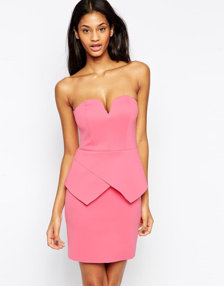 Asos Scuba Curved Plunge Bandeau Dress - Bubblegum Pink