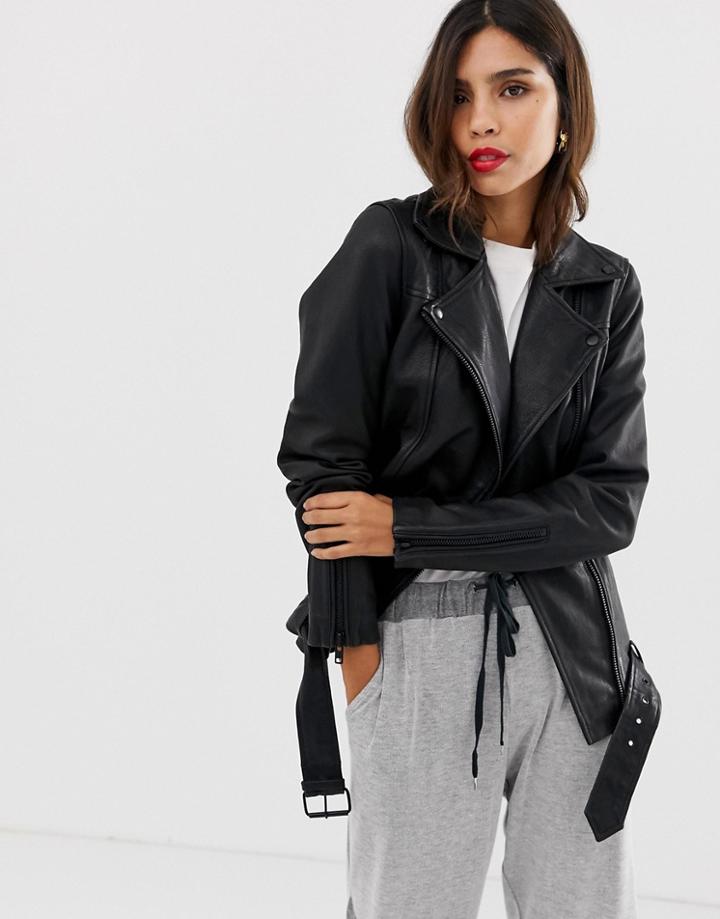 Y.a.s Trille Lambs Leather Biker Jacket - Black