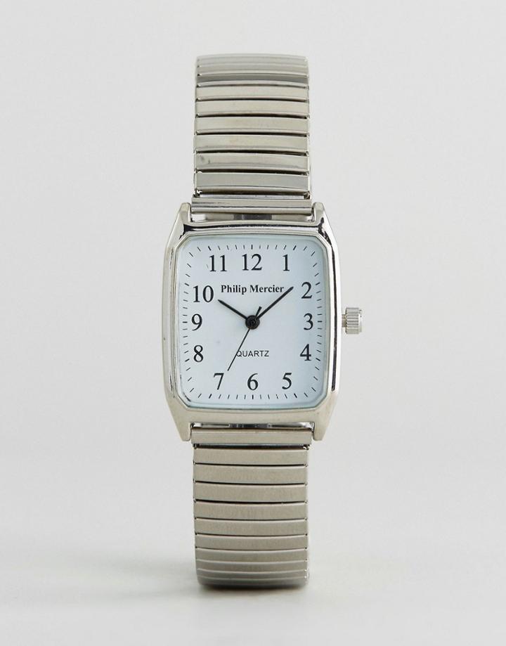 Philip Mercier Silver Bracelet Watch With Square Dial - Silver