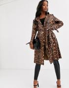 Jayley Leopard Print Trench Coat-brown