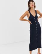 & Other Stories Knit Midi Dress With Faux Shell Buttons In Navy-black